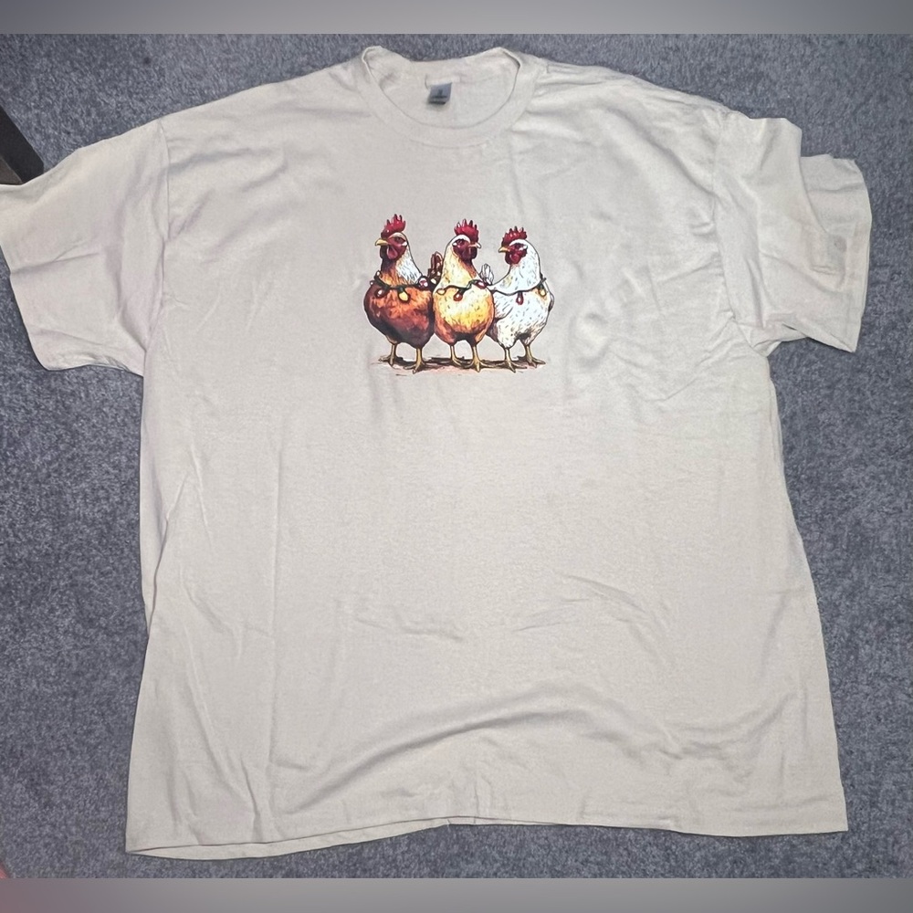 NEW Chicken Christmas shirt, women’s , Holiday, Festive, tan, size XL - Picture 3 of 4